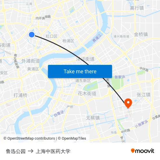鲁迅公园 to 上海中医药大学 map