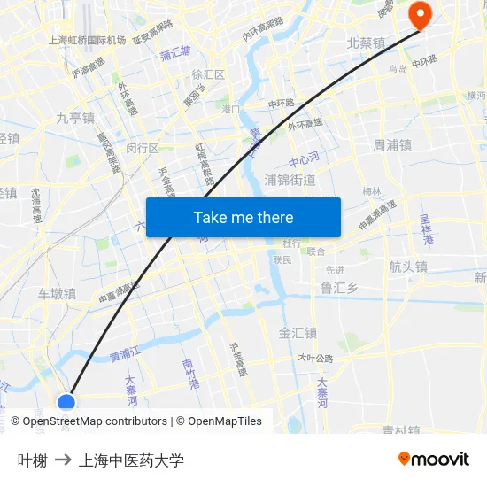 叶榭 to 上海中医药大学 map