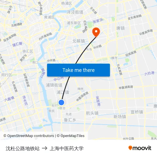 沈杜公路地铁站 to 上海中医药大学 map