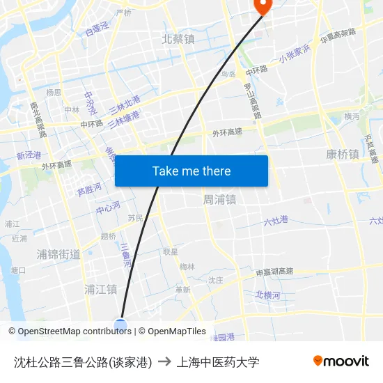 沈杜公路三鲁公路(谈家港) to 上海中医药大学 map