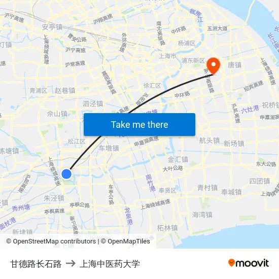甘德路长石路 to 上海中医药大学 map
