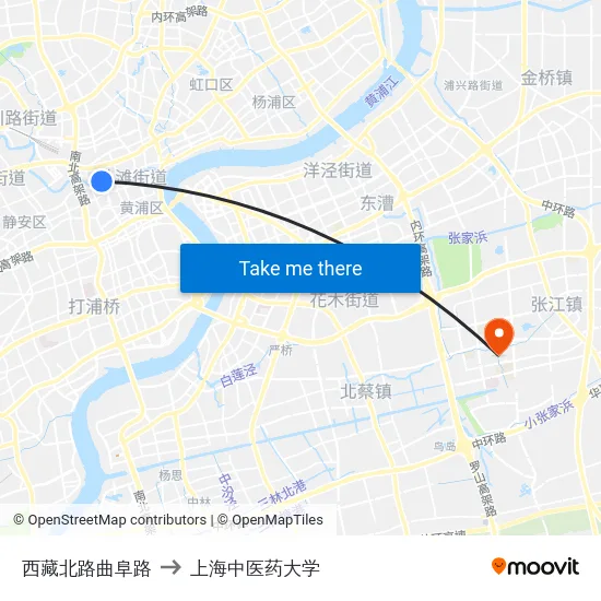 西藏北路曲阜路 to 上海中医药大学 map