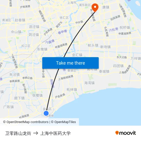 卫零路山龙街 to 上海中医药大学 map