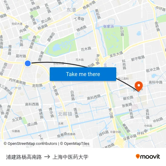 浦建路杨高南路 to 上海中医药大学 map