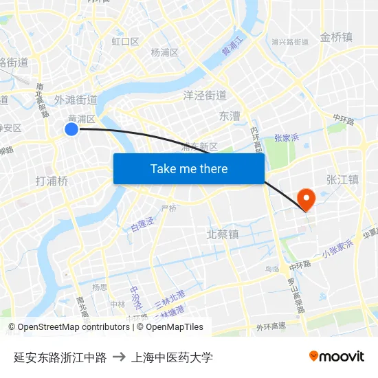 延安东路浙江中路 to 上海中医药大学 map