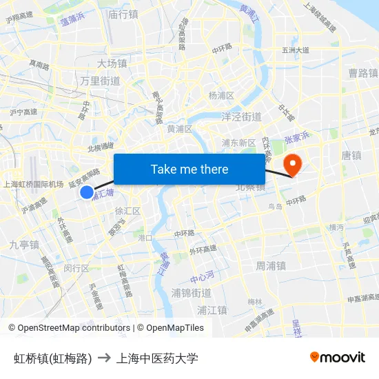 虹桥镇(虹梅路) to 上海中医药大学 map