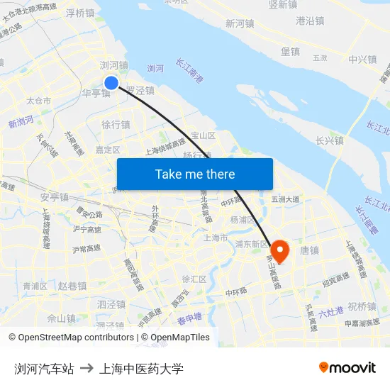 浏河汽车站 to 上海中医药大学 map
