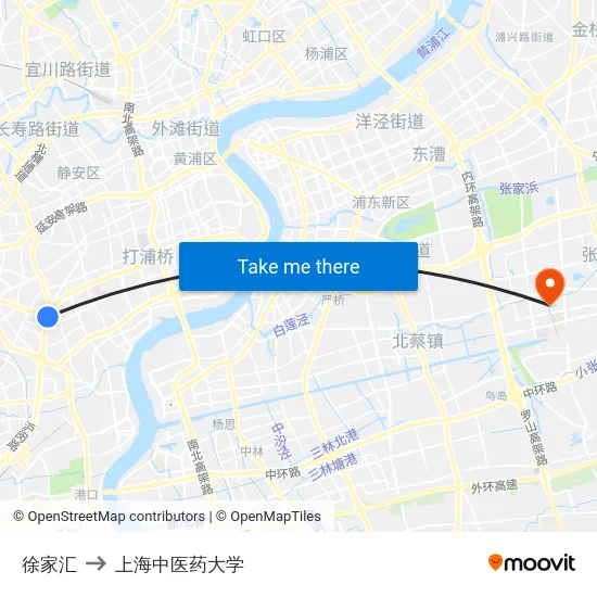 徐家汇 to 上海中医药大学 map