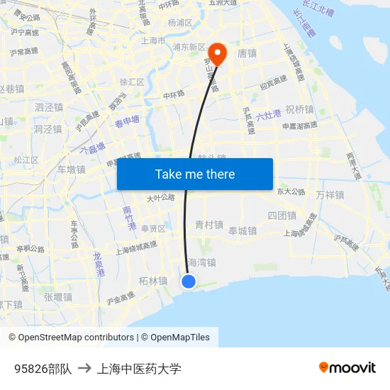95826部队 to 上海中医药大学 map
