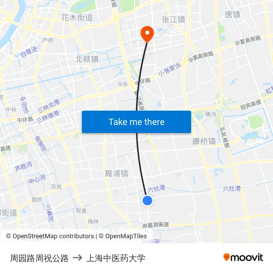 周园路周祝公路 to 上海中医药大学 map