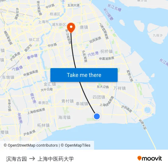 滨海古园 to 上海中医药大学 map