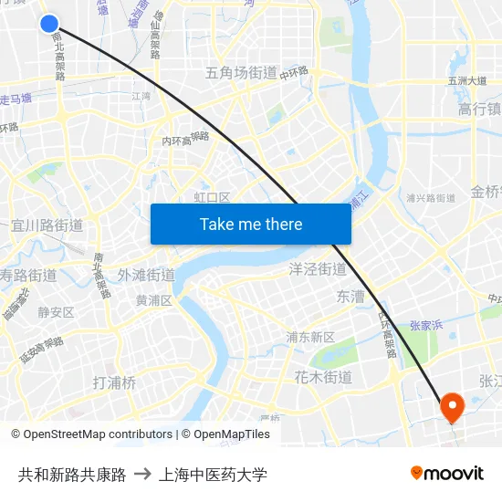 共和新路共康路 to 上海中医药大学 map