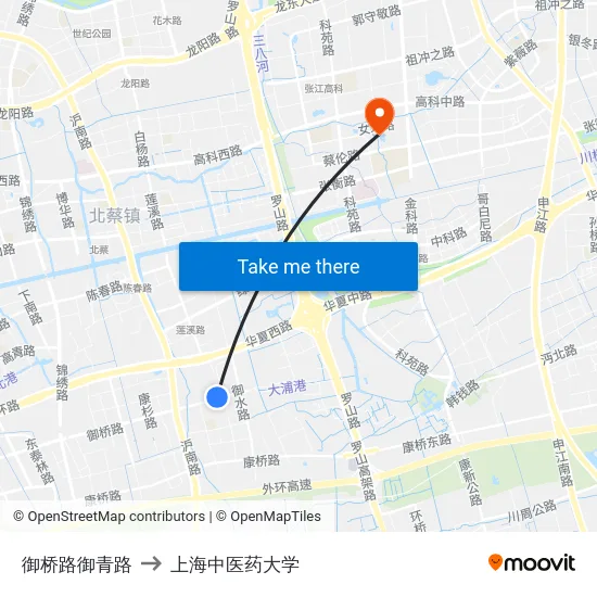 御桥路御青路 to 上海中医药大学 map