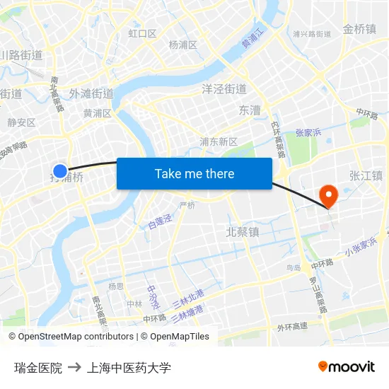 瑞金医院 to 上海中医药大学 map