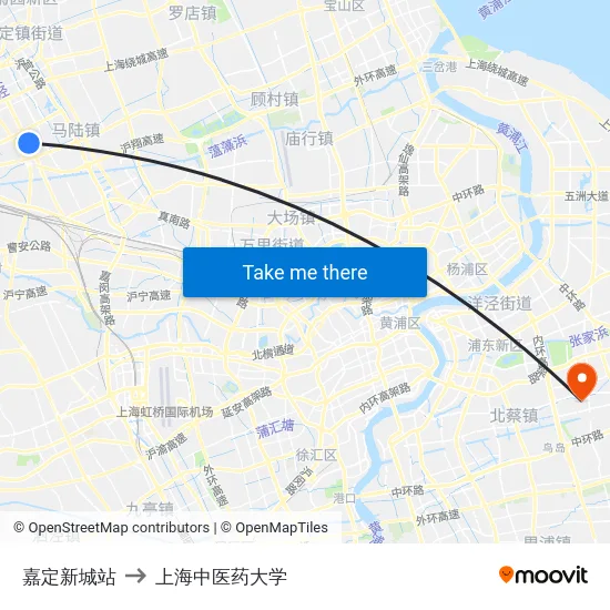 嘉定新城站 to 上海中医药大学 map