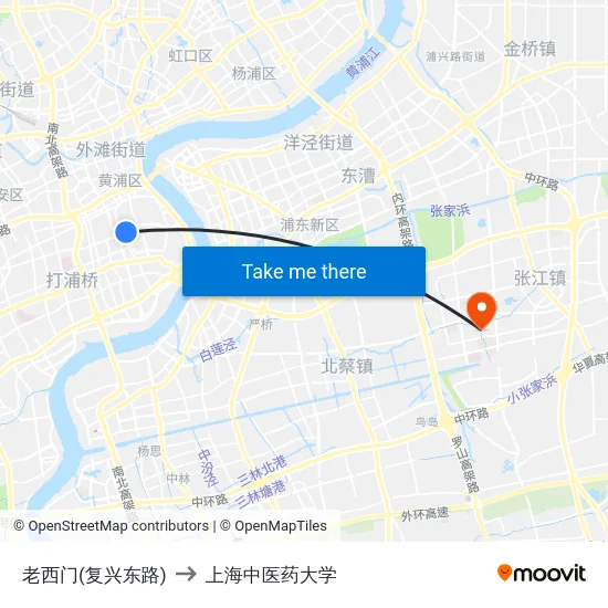 老西门(复兴东路) to 上海中医药大学 map