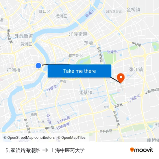 陆家浜路海潮路 to 上海中医药大学 map