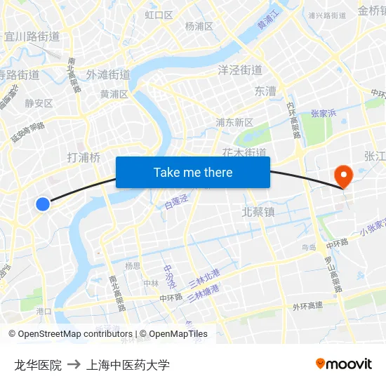 龙华医院 to 上海中医药大学 map