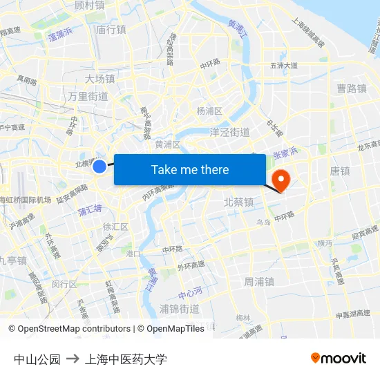 中山公园 to 上海中医药大学 map