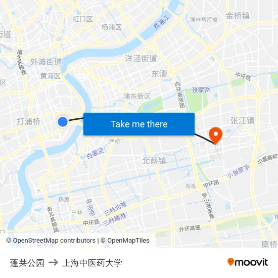 蓬莱公园 to 上海中医药大学 map