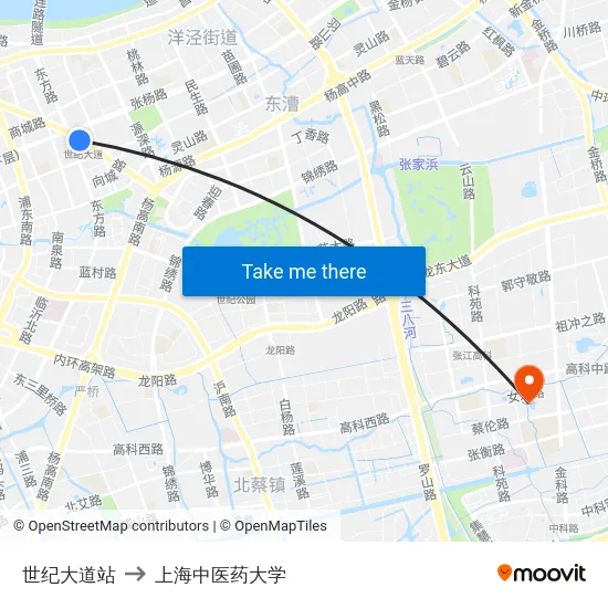 世纪大道站 to 上海中医药大学 map