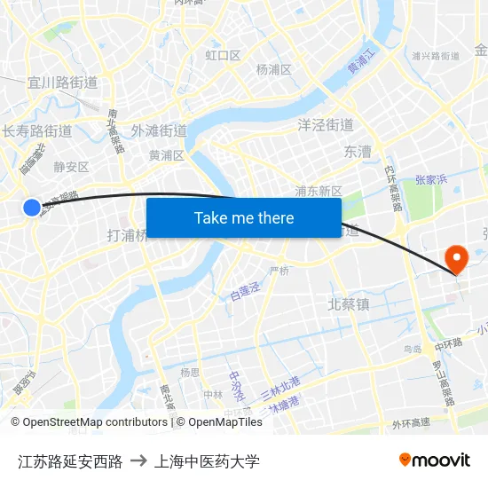 江苏路延安西路 to 上海中医药大学 map