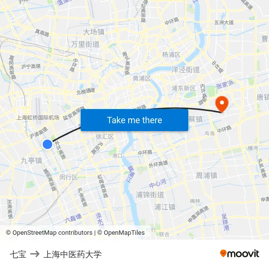 七宝 to 上海中医药大学 map