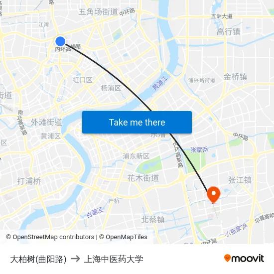 大柏树(曲阳路) to 上海中医药大学 map
