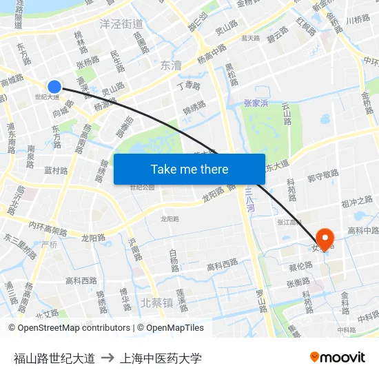 福山路世纪大道 to 上海中医药大学 map