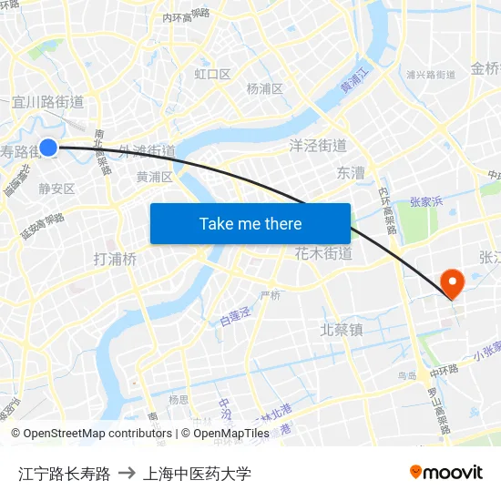 江宁路长寿路 to 上海中医药大学 map