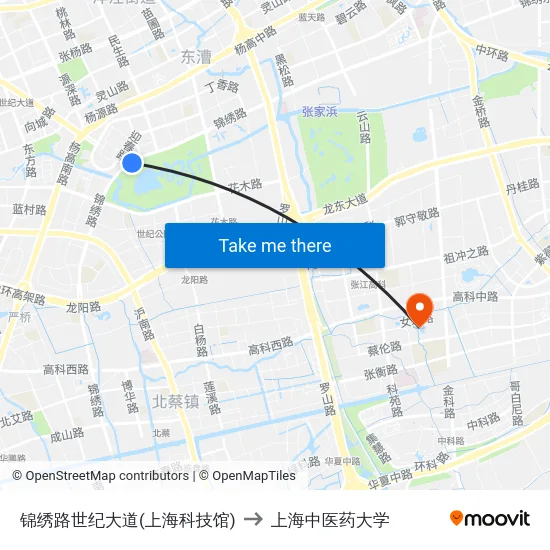 锦绣路世纪大道(上海科技馆) to 上海中医药大学 map