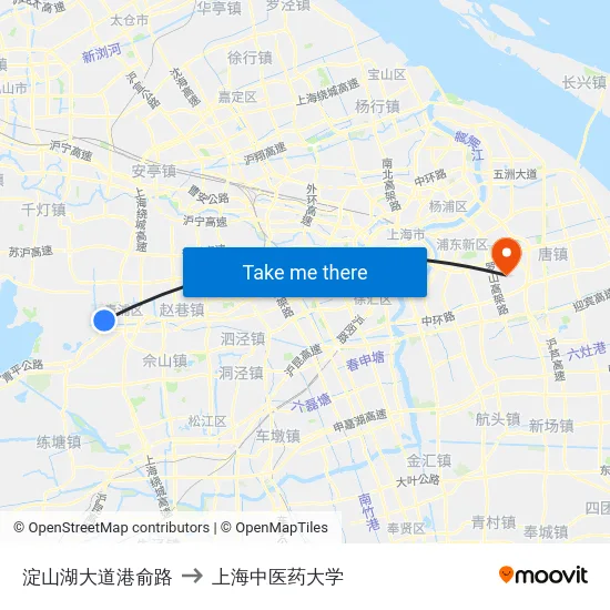 淀山湖大道港俞路 to 上海中医药大学 map