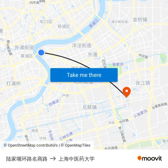 陆家嘴环路名商路 to 上海中医药大学 map