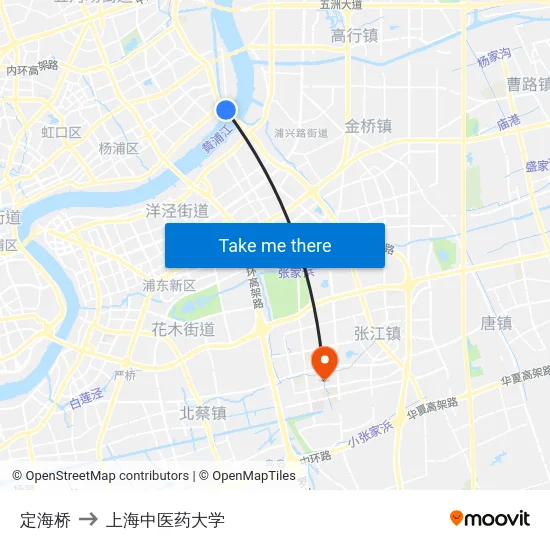 定海桥 to 上海中医药大学 map