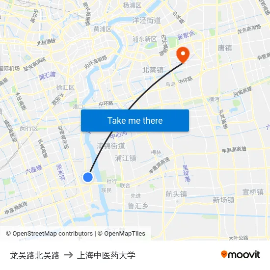 龙吴路北吴路 to 上海中医药大学 map