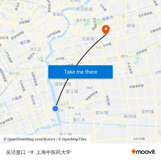 吴泾渡口 to 上海中医药大学 map