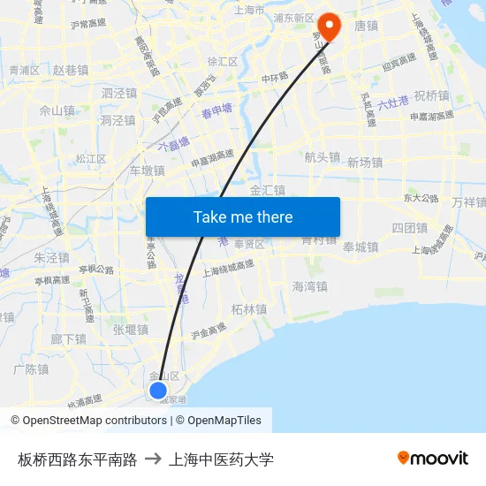 板桥西路东平南路 to 上海中医药大学 map