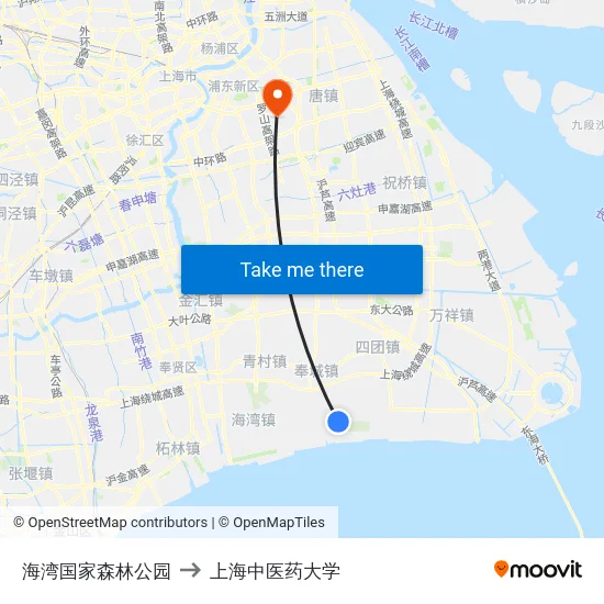 海湾国家森林公园 to 上海中医药大学 map