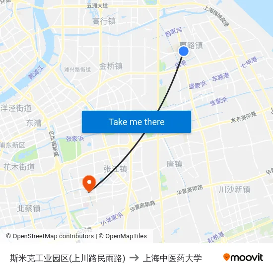 斯米克工业园区(上川路民雨路) to 上海中医药大学 map