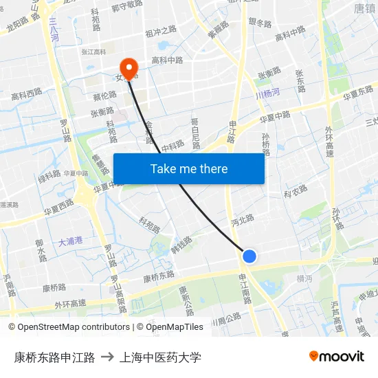 康桥东路申江路 to 上海中医药大学 map