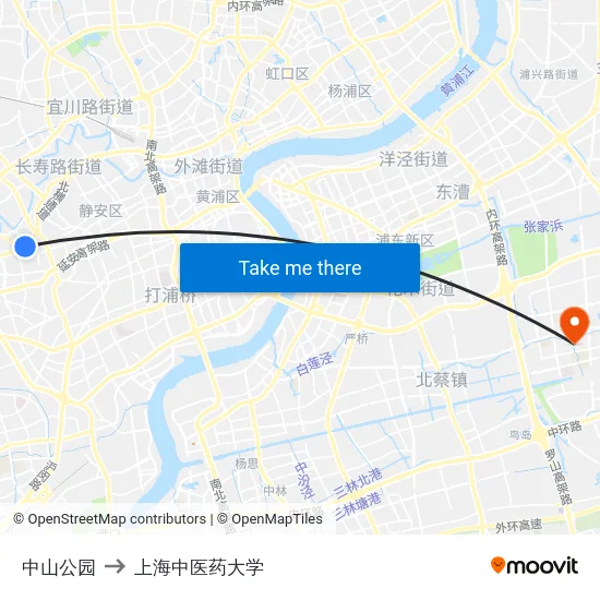 中山公园 to 上海中医药大学 map