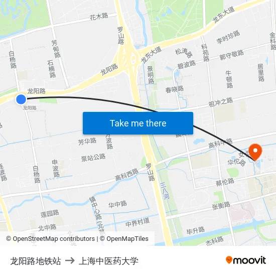 龙阳路地铁站 to 上海中医药大学 map