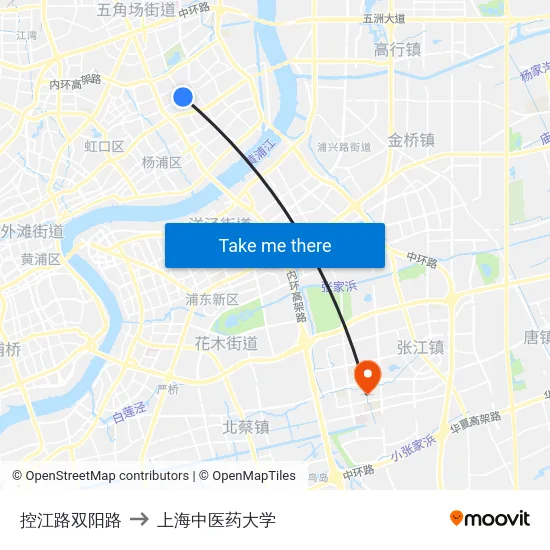 控江路双阳路 to 上海中医药大学 map