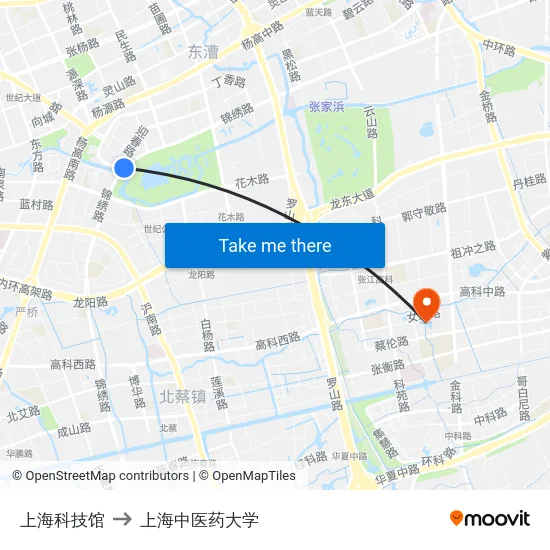 上海科技馆 to 上海中医药大学 map