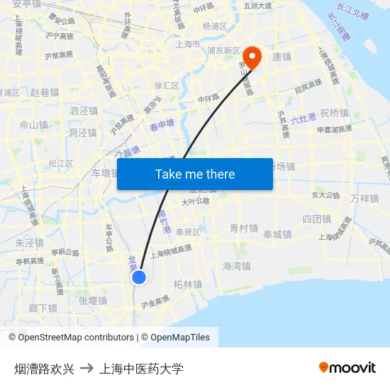 烟漕路欢兴 to 上海中医药大学 map