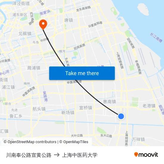 川南奉公路宣黄公路 to 上海中医药大学 map