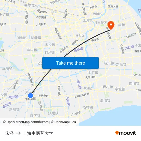 朱泾 to 上海中医药大学 map