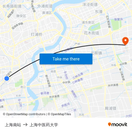 上海南站 to 上海中医药大学 map