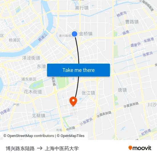 博兴路东陆路 to 上海中医药大学 map