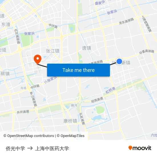 侨光中学 to 上海中医药大学 map